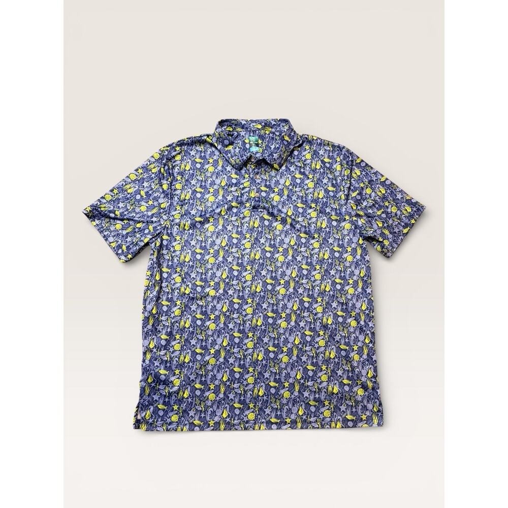 Pro Tour Mens Coolplay XL Shirt Blue &‎ Yellow Fish Print Short Sleeve
